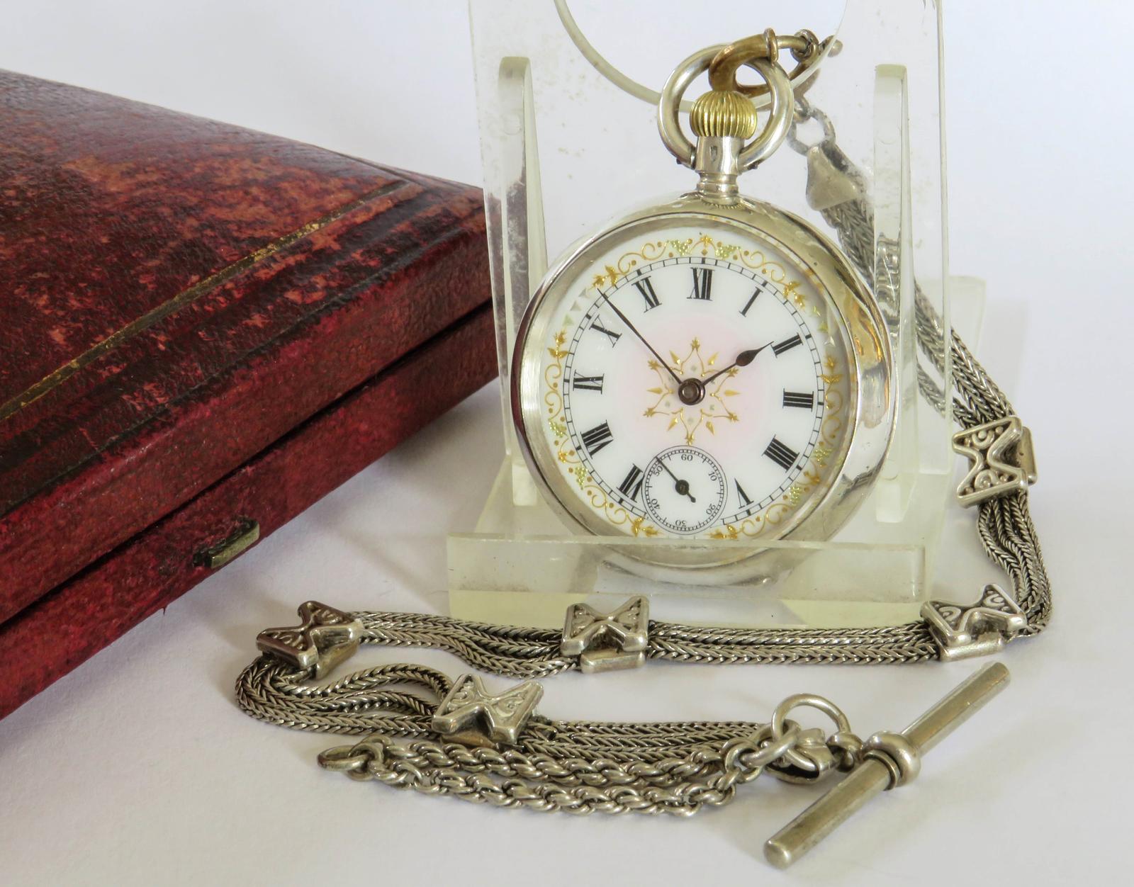 Pocket Watch: Antique Silver Omega Fob Watch & Chain (1 of 6)