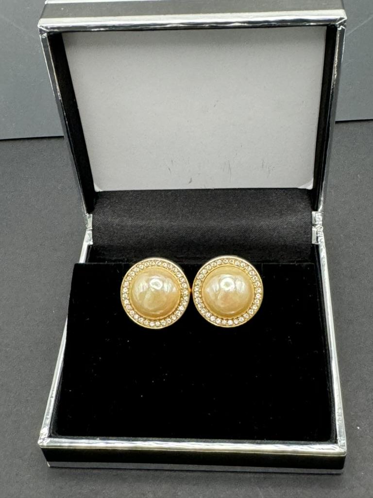 1980s Dior Gold Plated Pearl & Rhinestone Earrings (1 of 3) 1980s Dior Gold Plated Pearl & Rhinestone Earrings (1 of 3)