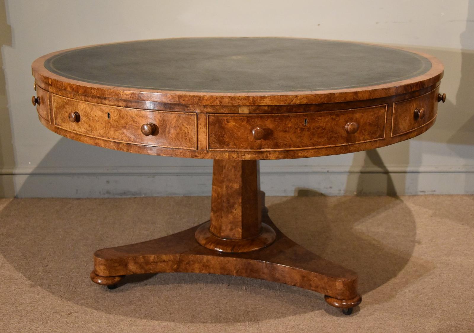 Regency Burr Oak Drum Table Four Drawer (1 of 8)