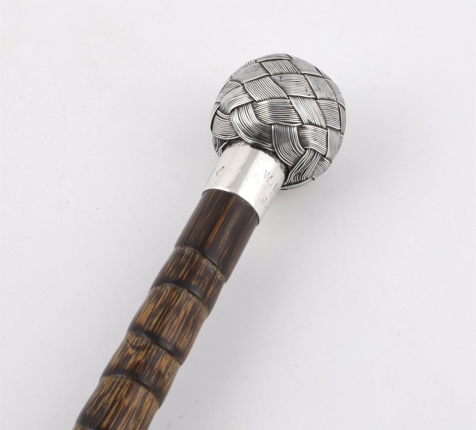 Antique Silver Wire Knot Walking Stick. Bamboo Cane Ball. 1901 (1 of 12) Antique Silver Wire Knot Walking Stick. Bamboo Cane Ball. 1901 (1 of 12)
