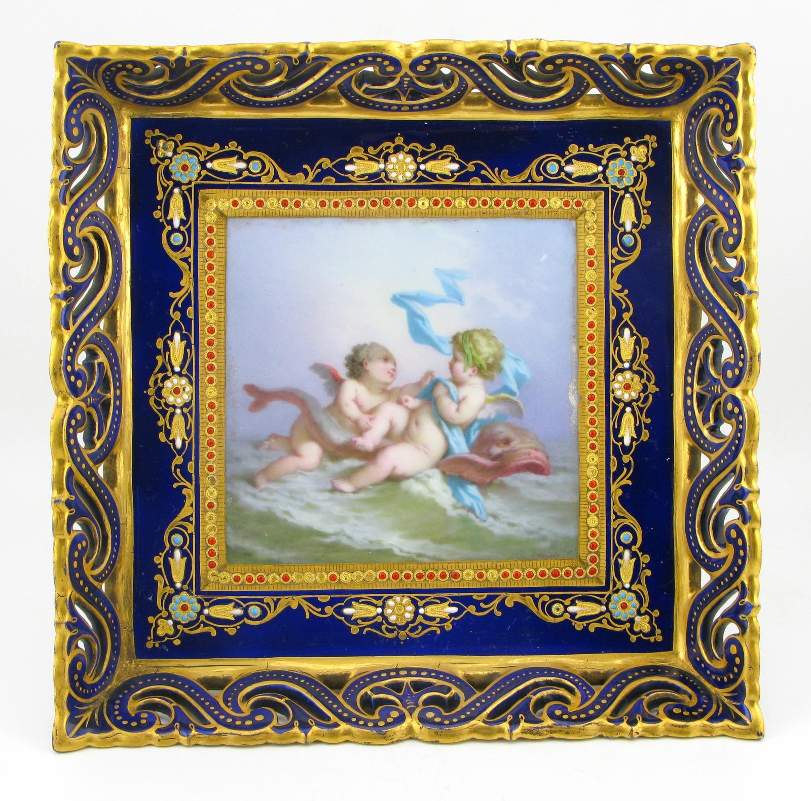 Sevres Soft Paste Porcelain Jewelled Open Square Tray, the Porcelain c.1779 (1 of 10)