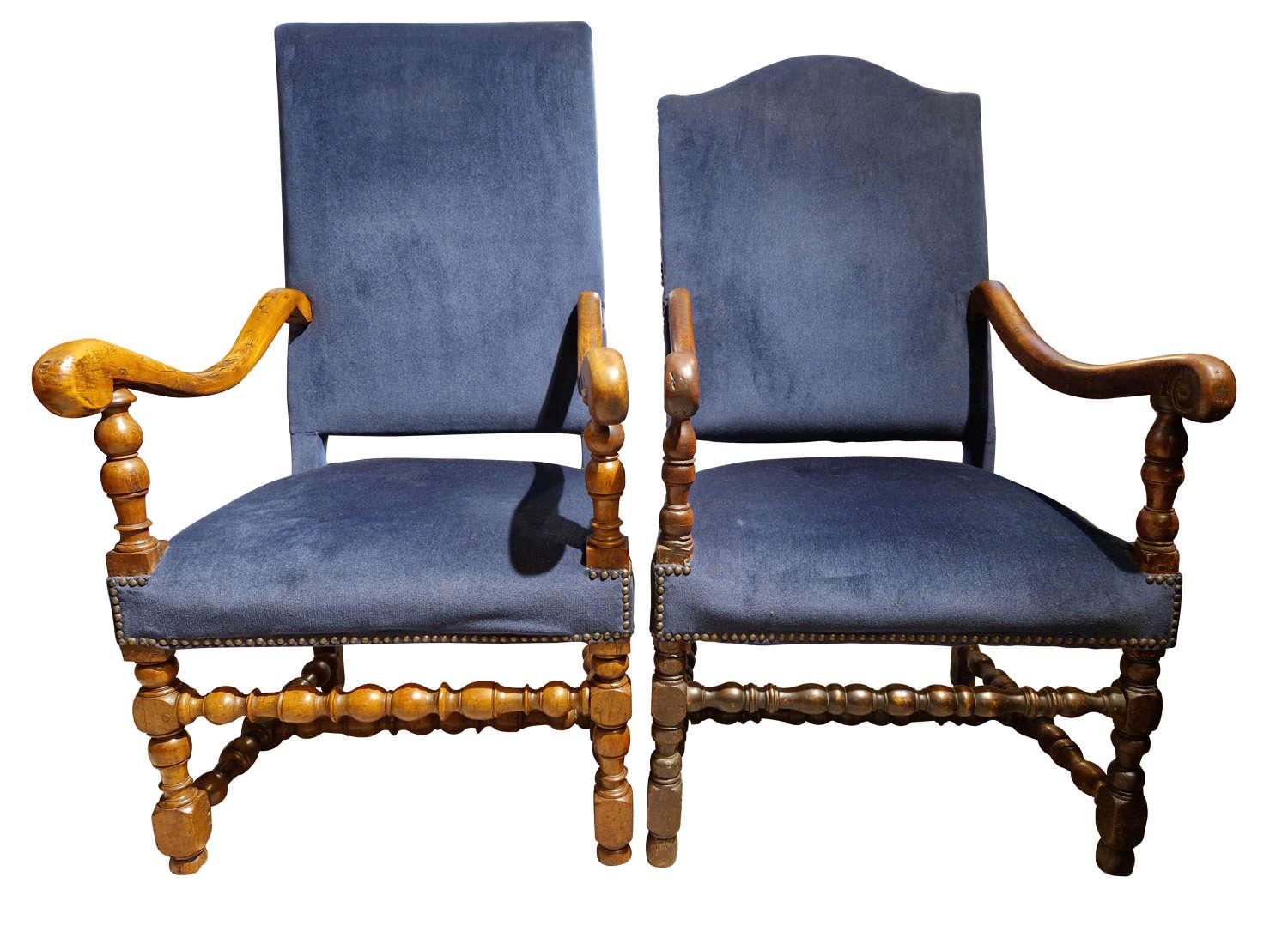 Two Similar Walnut Framed Louis XVI Walnut Fauteilles (1 of 8)
