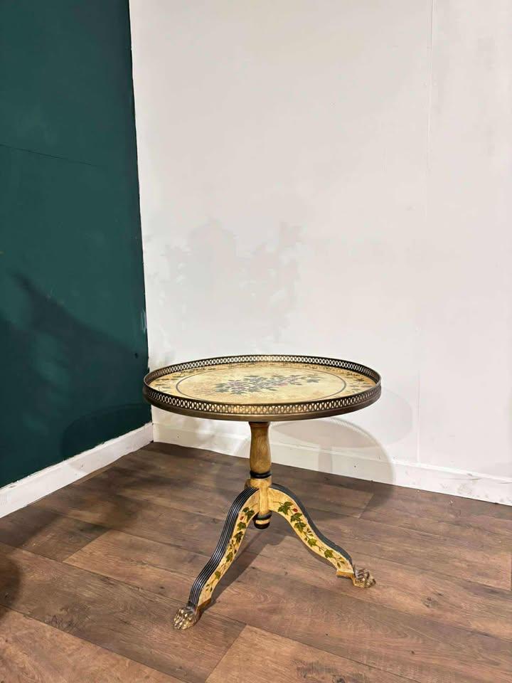 Reproduction Floral Painted Tripod Table with Brass Gallery (1 of 17)