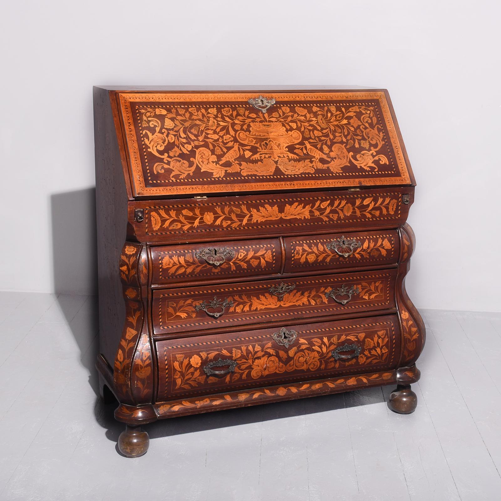 Magnificent Dutch Marquetry Inlaid Mahogany Bureau in Pristine Condition (1 of 7)