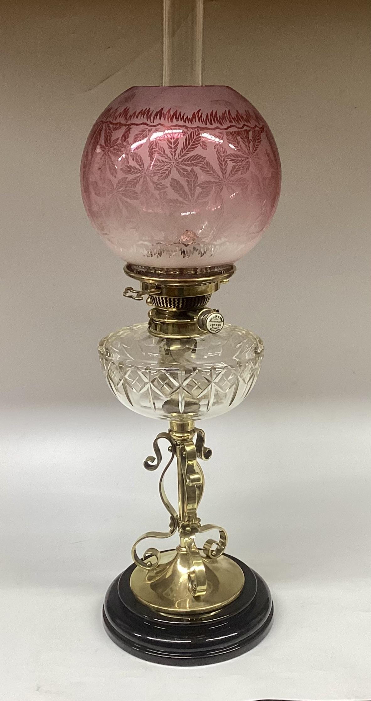 Antique Key Lift Oil Lamp Cranberry Glass Shade LA3 / LA478277