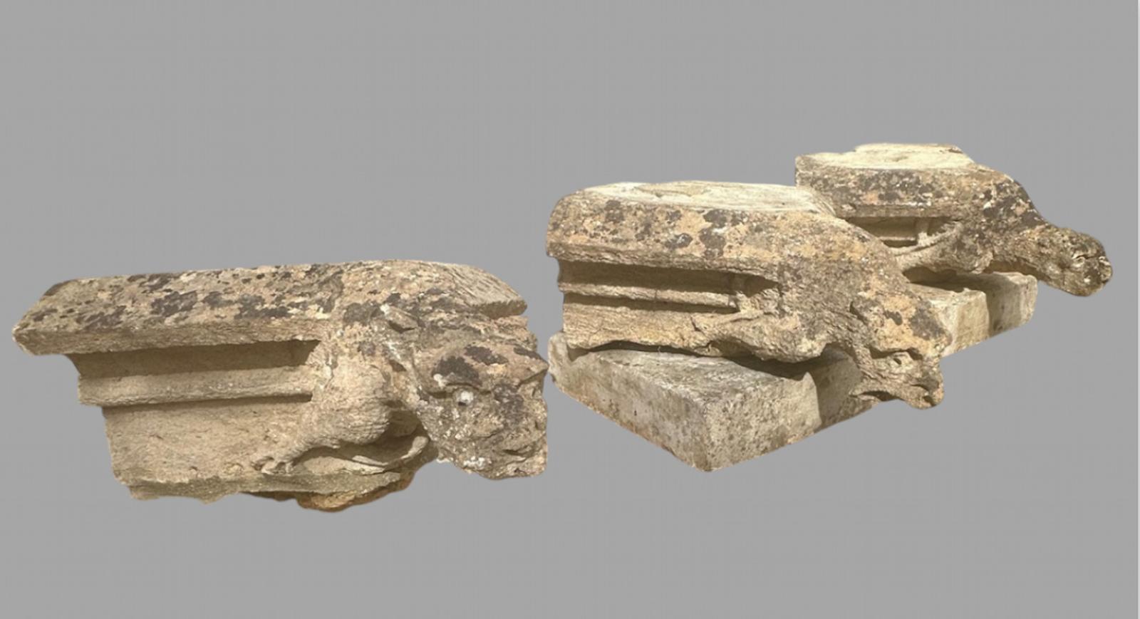 A Set of Three Early Gargoyle Limestone Figures (1 of 11)