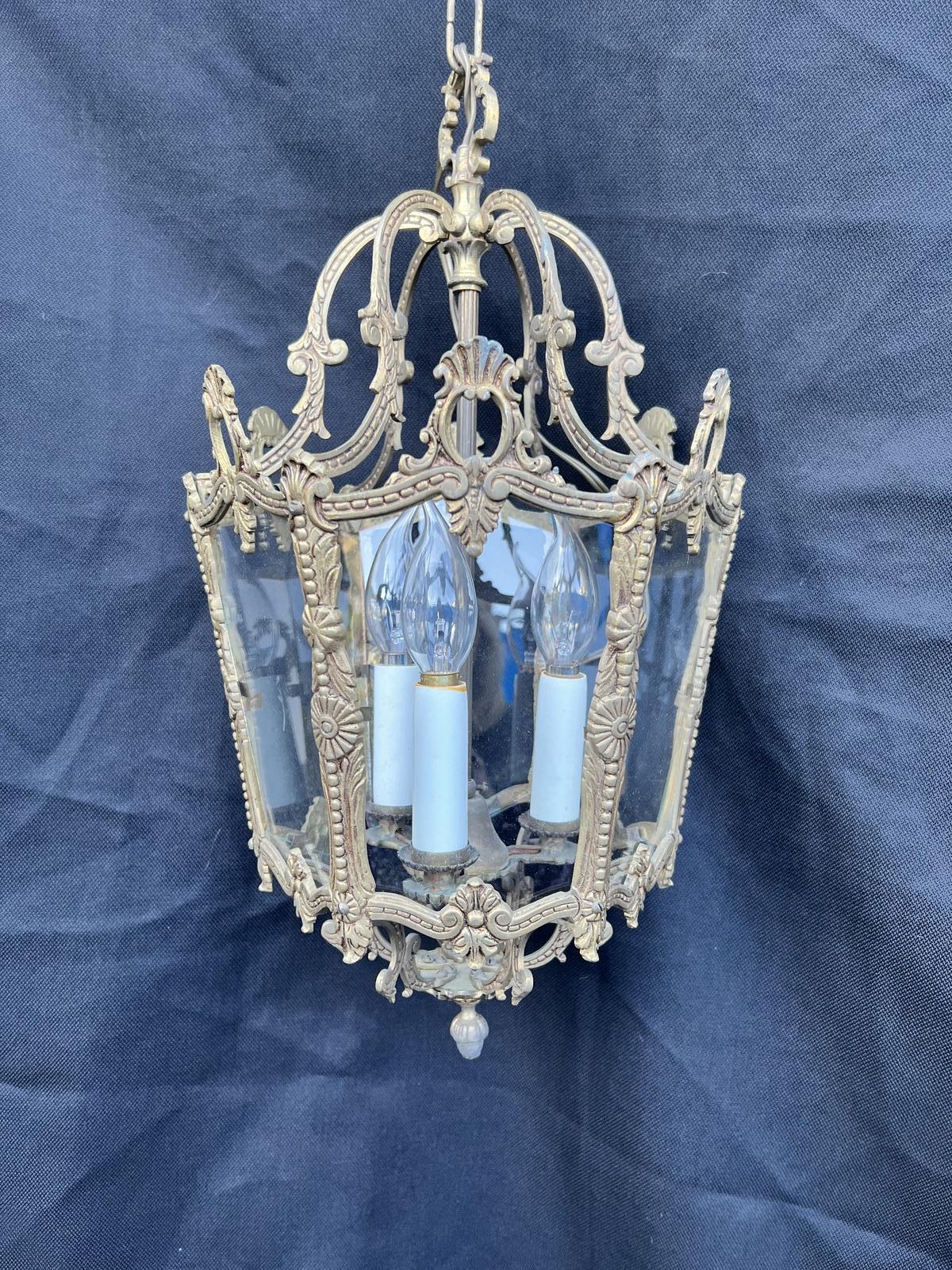 Three Light French Antique Brass Lantern (1 of 8)