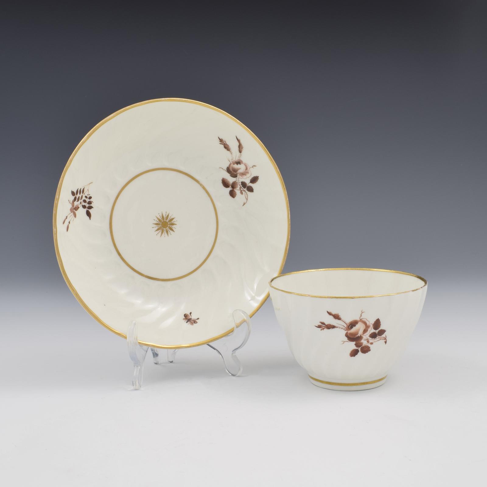 Flight Period Worcester Porcelain Spiral Fluted Tea Bowl & Saucer c.1790 (1 of 7)
