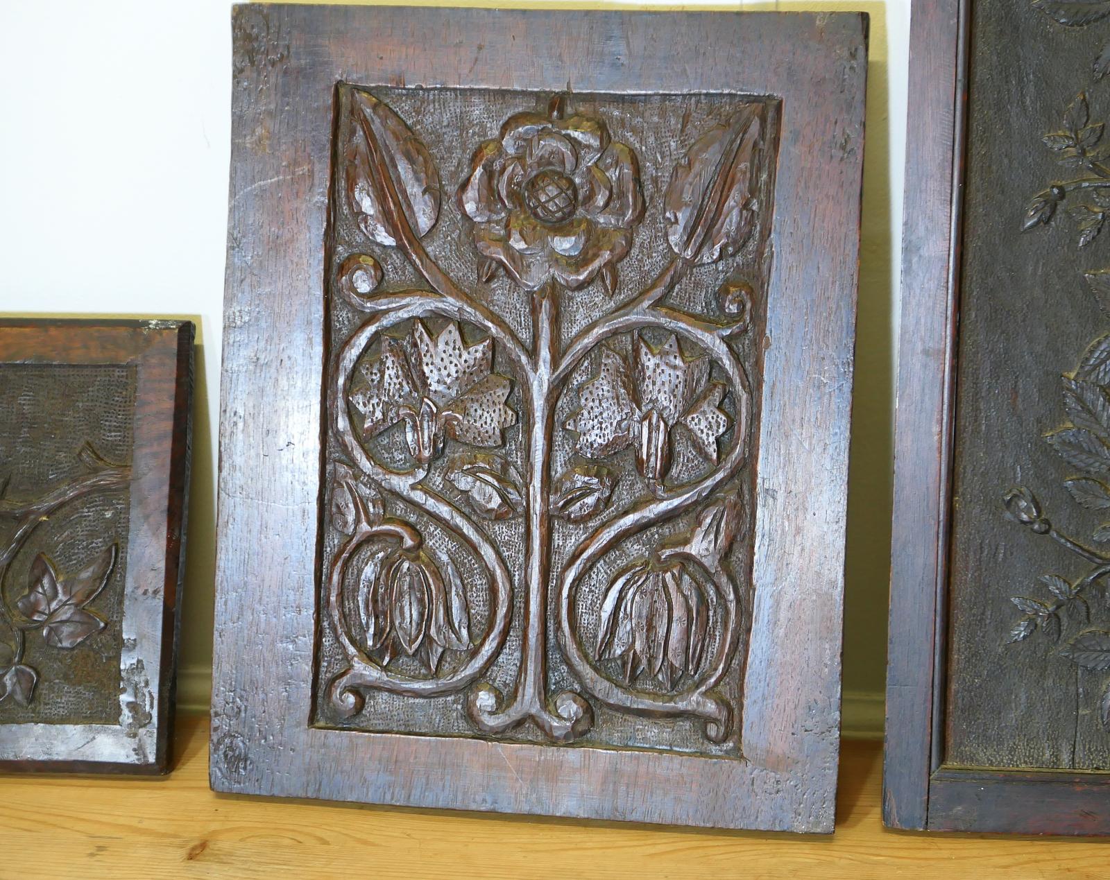 Collection of 4 Superbly Carved Oak Door Panels (1 of 5)
