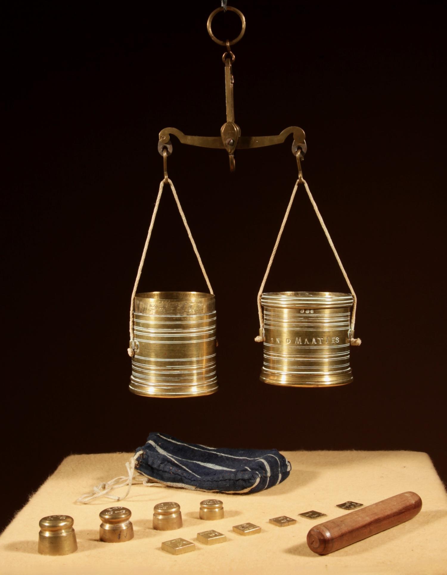 Interesting & Rare Dutch Brass Bushel Balance Complete Set 1846 (1 of 9)