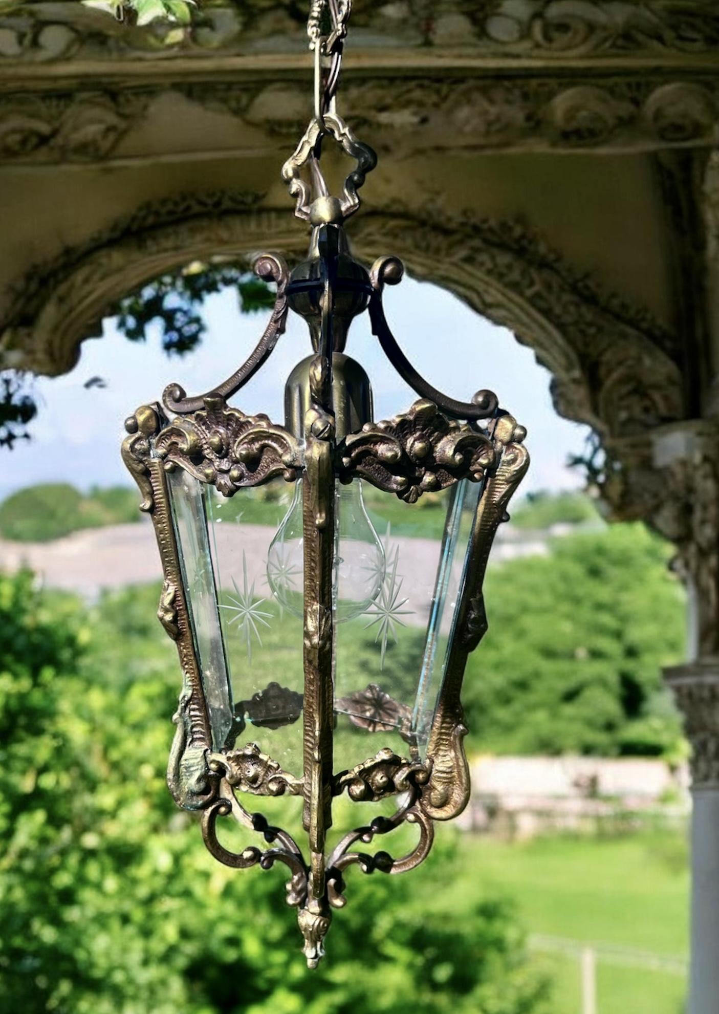 French Brass Single Light Hall Antique Lantern (1 of 8) French Brass Single Light Hall Antique Lantern (1 of 8)