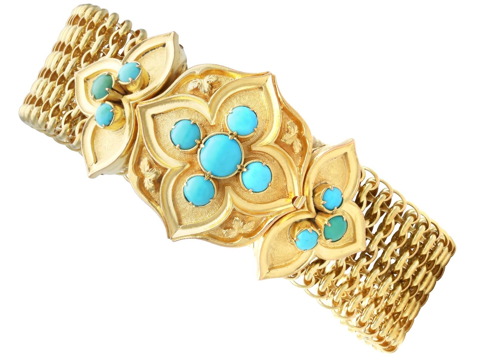 Antique 1.80ct Turquoise and 21k Yellow Gold Bracelet Circa 1850 (1 of 17)