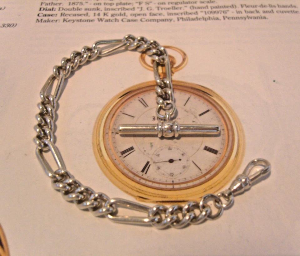Pocket Watch Chain Or Bracelet Sterling Silver Figaro Link Albert & T Bar 1970s (1 of 15)