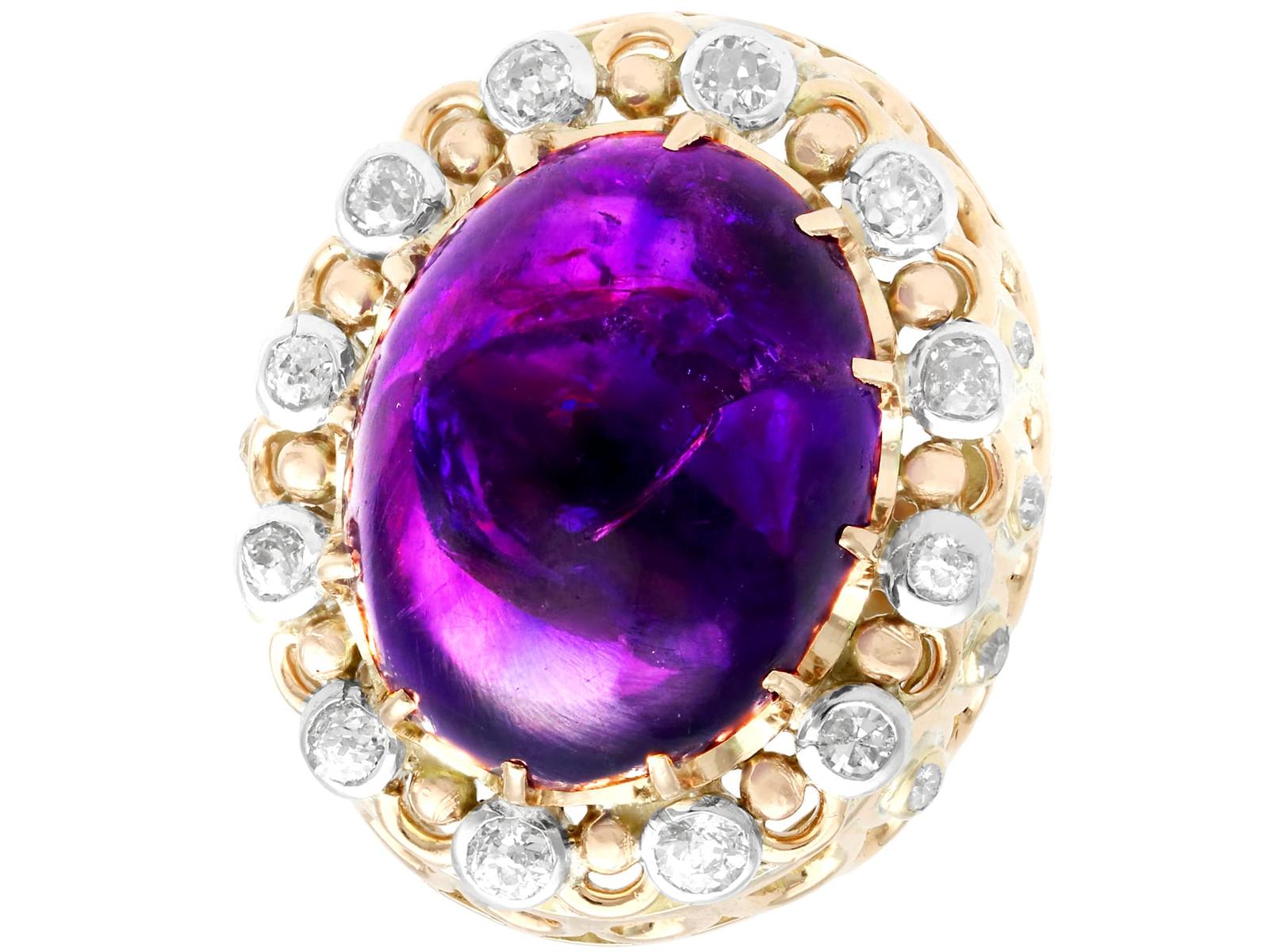 21.43ct Amethyst & 1.07ct Diamond 14ct Yellow Gold  Dress Ring - Viintage c.1960 (1 of 9)