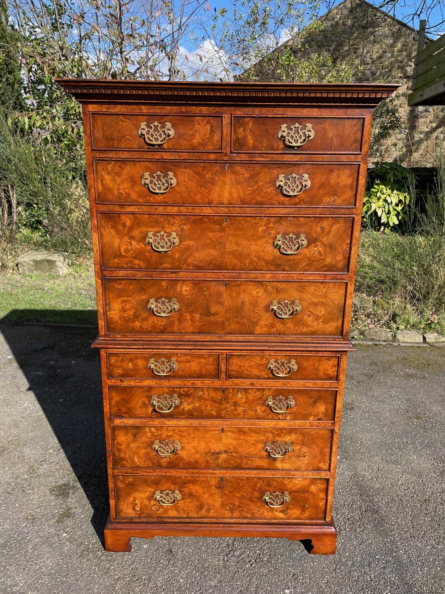 Quality Burr Walnut Chest on Chest Tallboy (1 of 8)