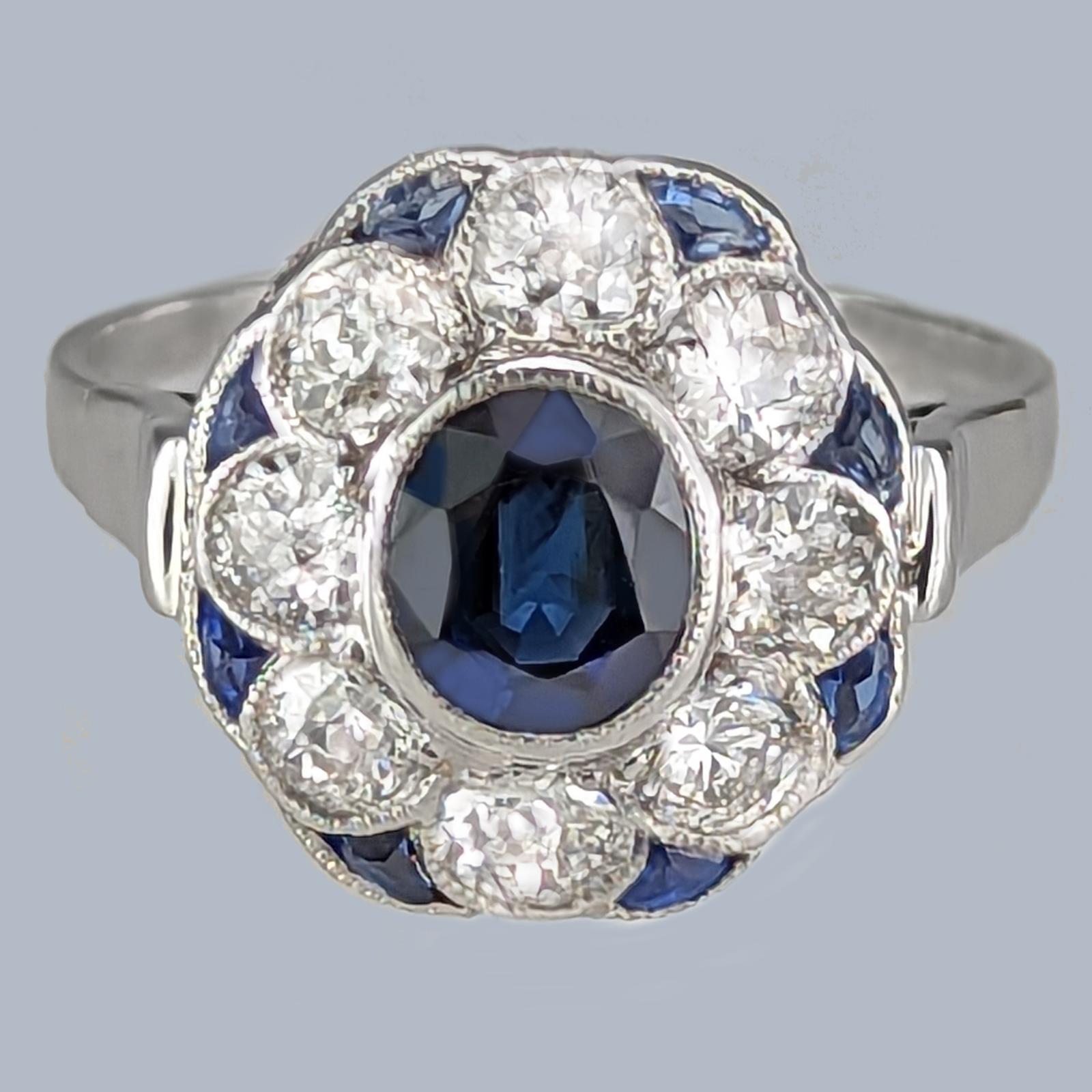 1960s Platinum Sapphire & Diamond Cluster Ring – Vintage Flower Engagement Ring (1 of 11) 1960s Platinum Sapphire & Diamond Cluster Ring – Vintage Flower Engagement Ring (1 of 11)