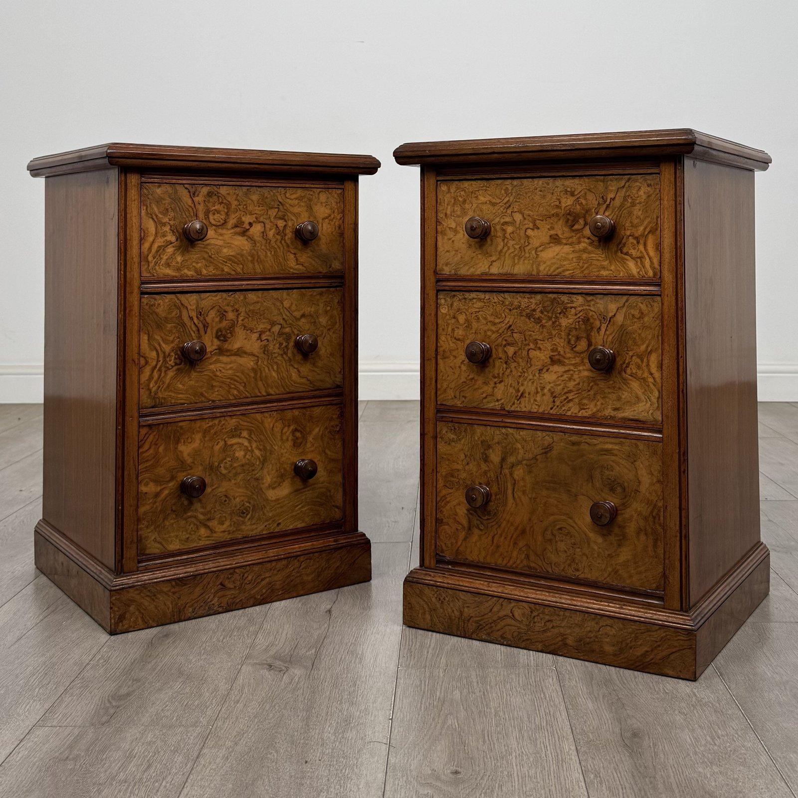 Antique Pair of Victorian Burr Walnut Bedside Cabinets | Three Drawers | AF-6834 (1 of 12) Antique Pair of Victorian Burr Walnut Bedside Cabinets | Three Drawers | AF-6834 (1 of 12)