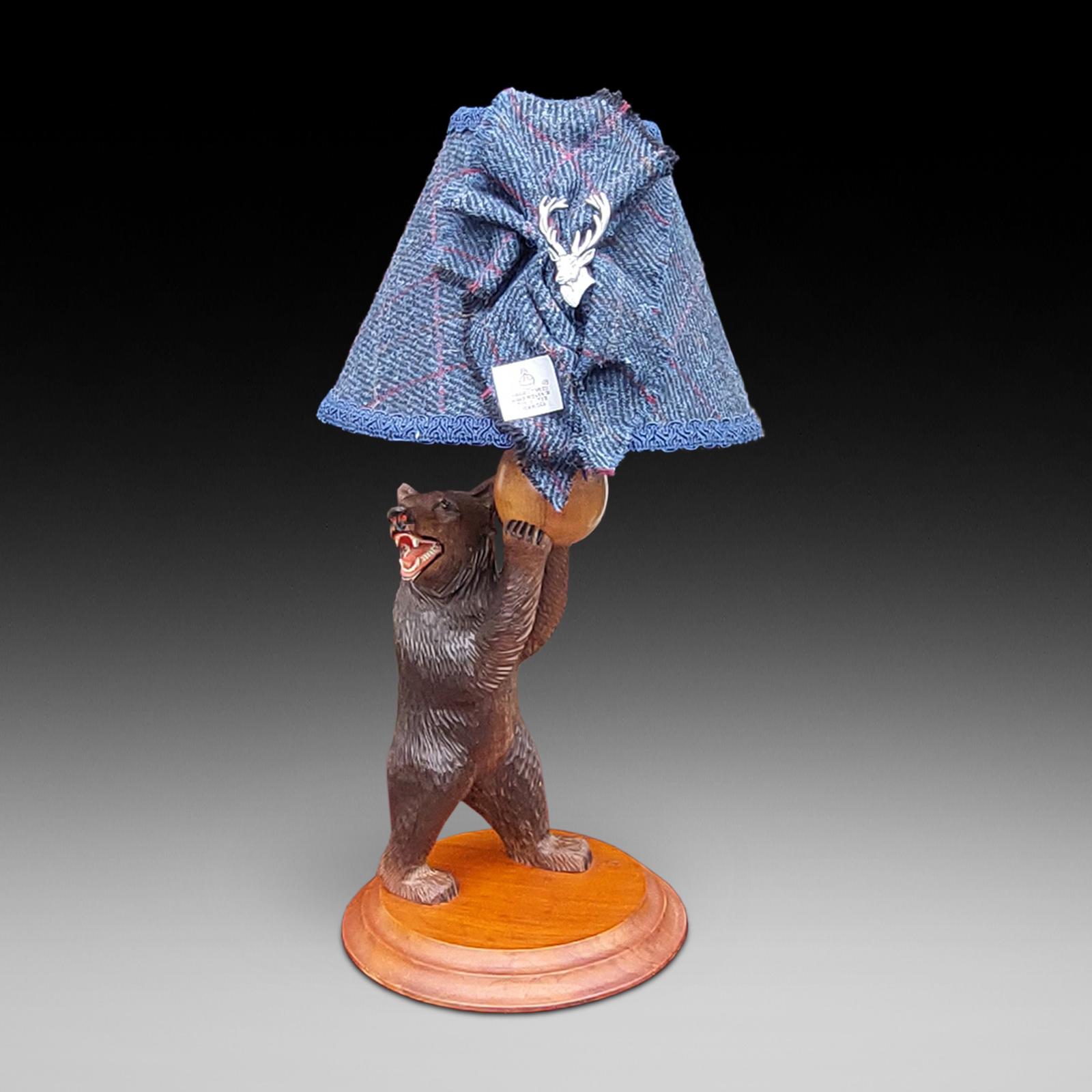Early 20th Century Black Forest Bear Linden Table Lamp (1 of 7)
