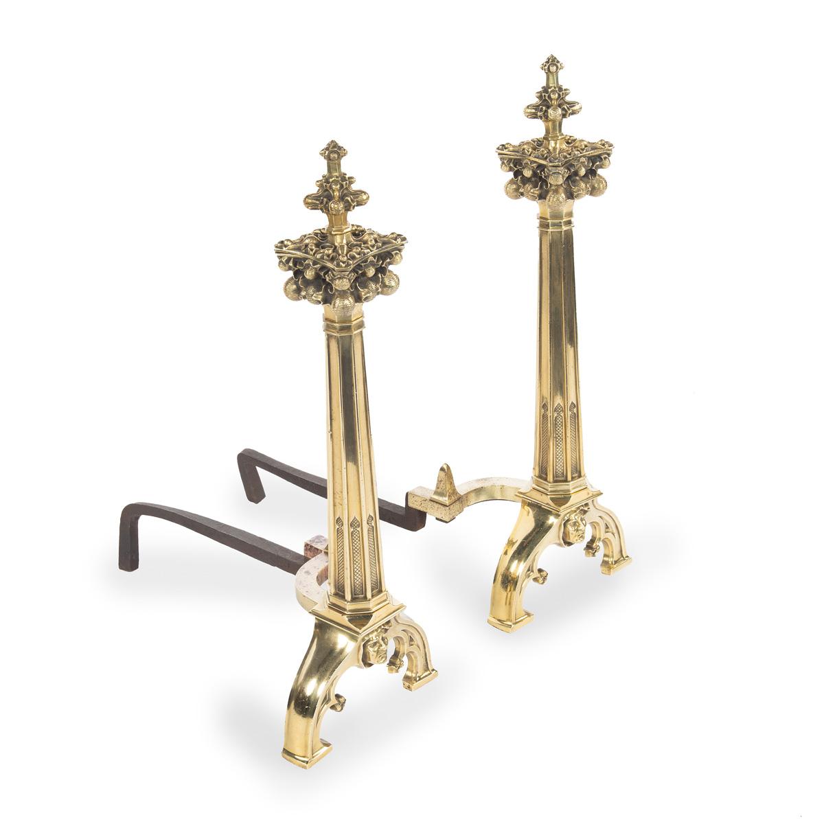 Fine & Interesting Pair of Late 19th Century Gothic Revival Ormolu Andirons or Fire Dogs (1 of 7)