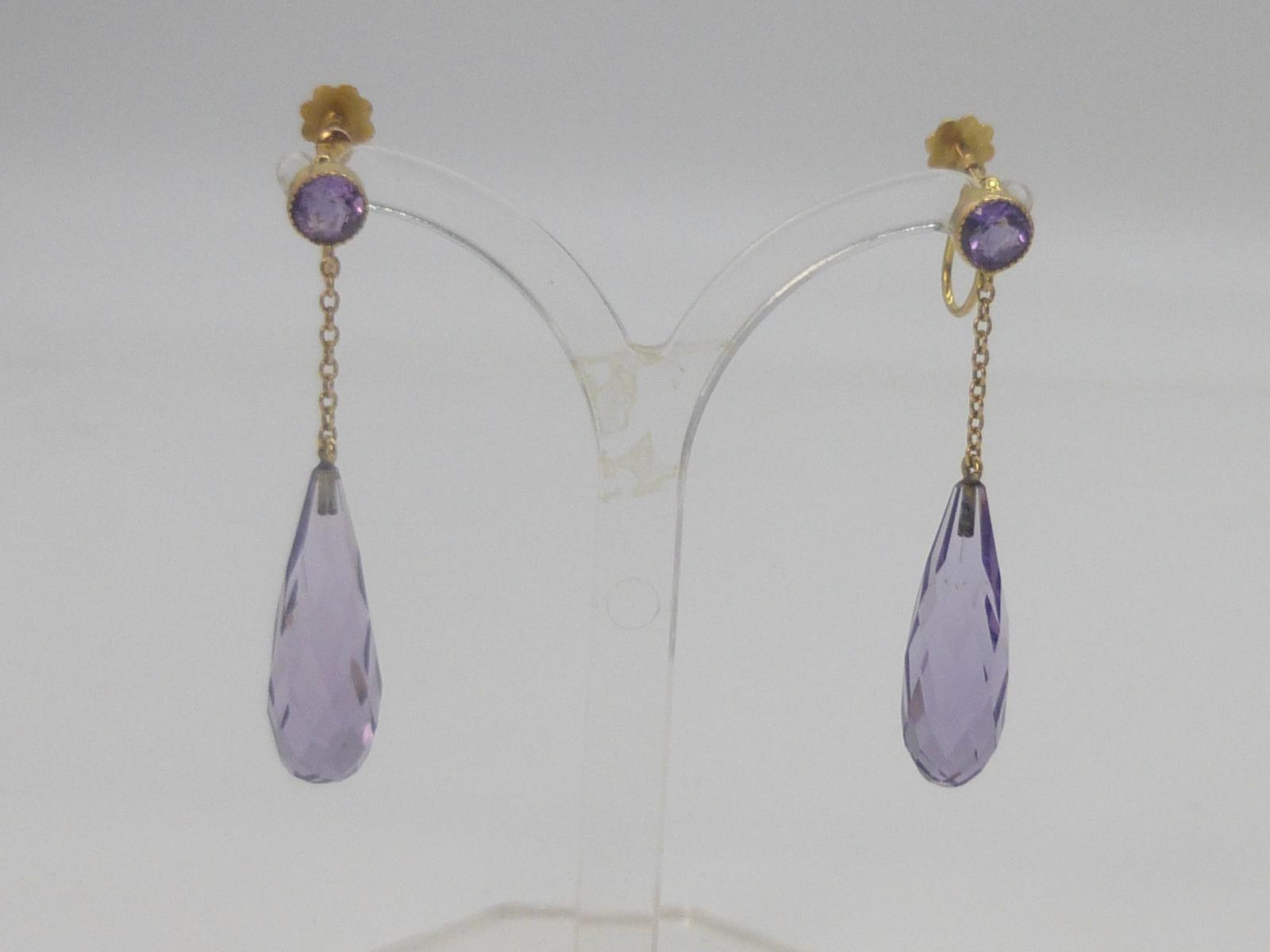 Pair of Gold & Amethyst Drop Earrings (1 of 7)