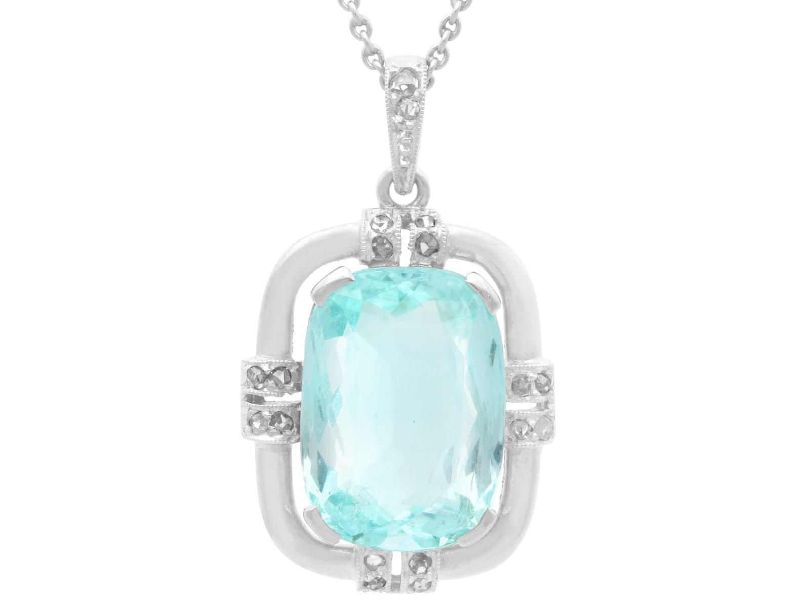 Antique 5.74ct Aquamarine 0.18ct Diamond & Platinum Pendant c.1915 (1 of 10)