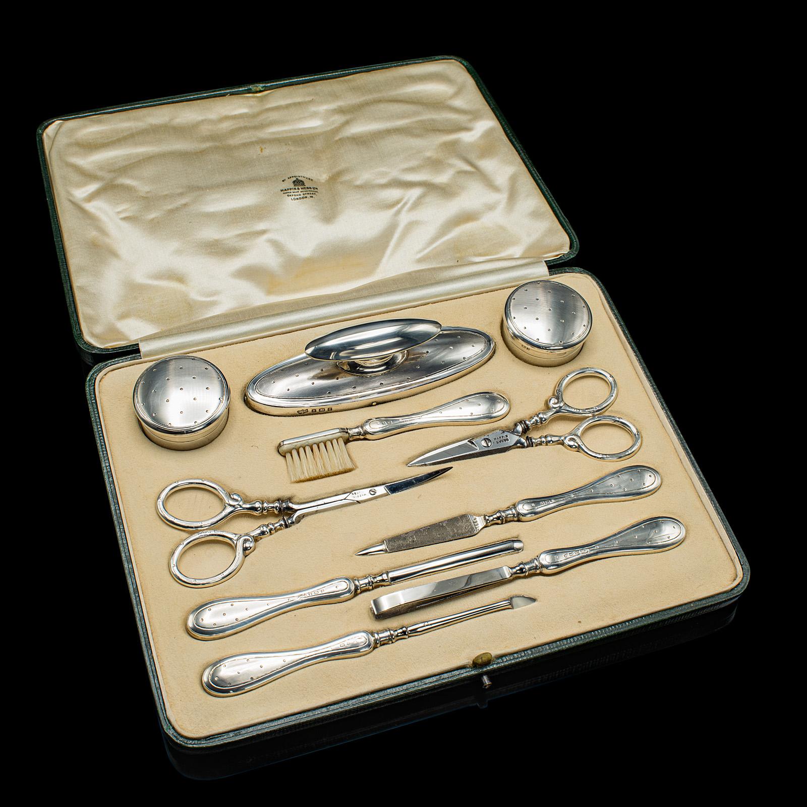 Antique Dandy's Travelling Valet Set, English, Silver, Grooming Case, Edwardian (1 of 10)