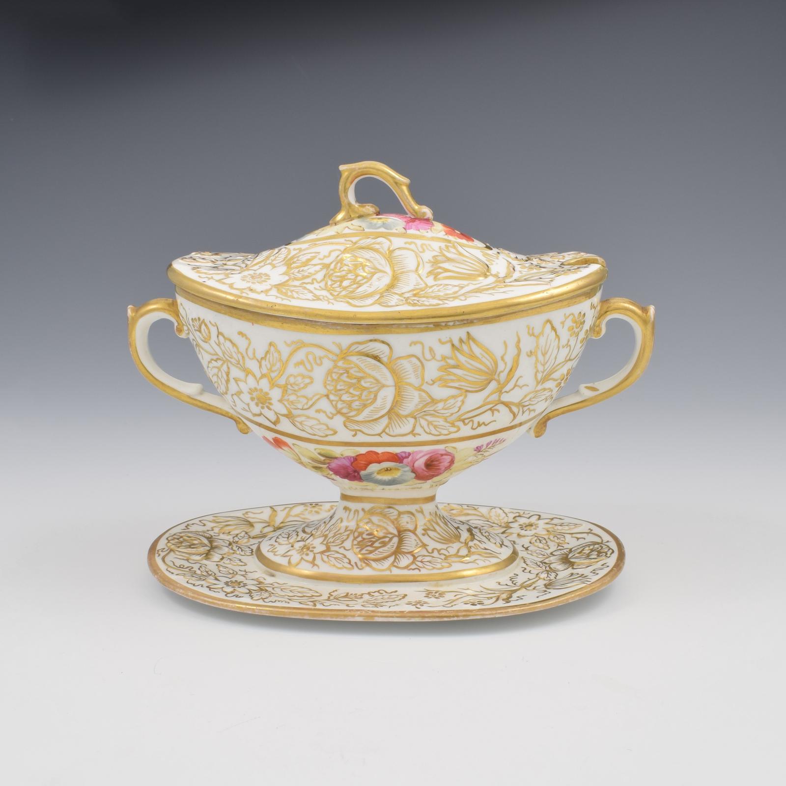 Rare New Hall Porcelain Dessert Sauce Tureen & Cover c.1820-1830 (1 of 14)