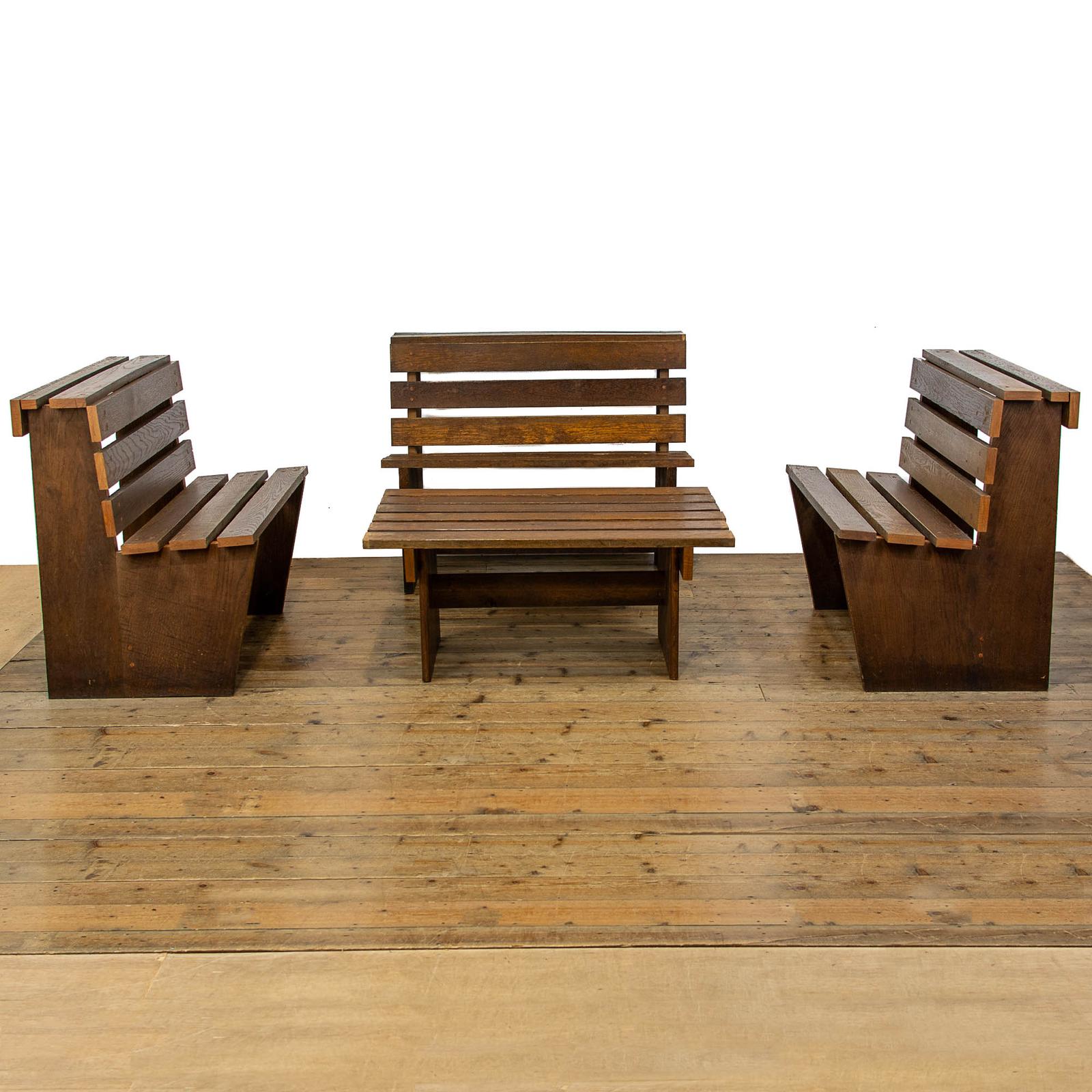 Antique Set of Three Oak Benches with Matching Table (1 of 19)