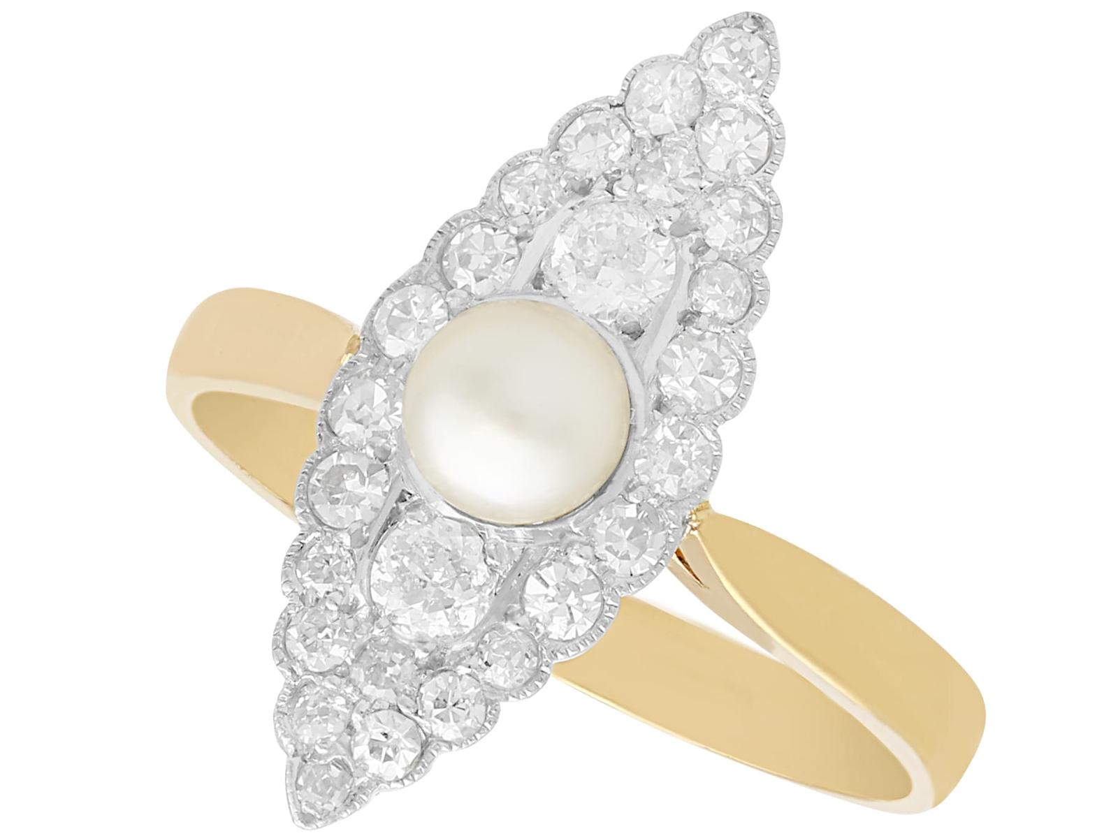 Antique Pearl & 0.42ct Diamond, 18ct Yellow Gold Dress Ring c.1920 (1 of 9)