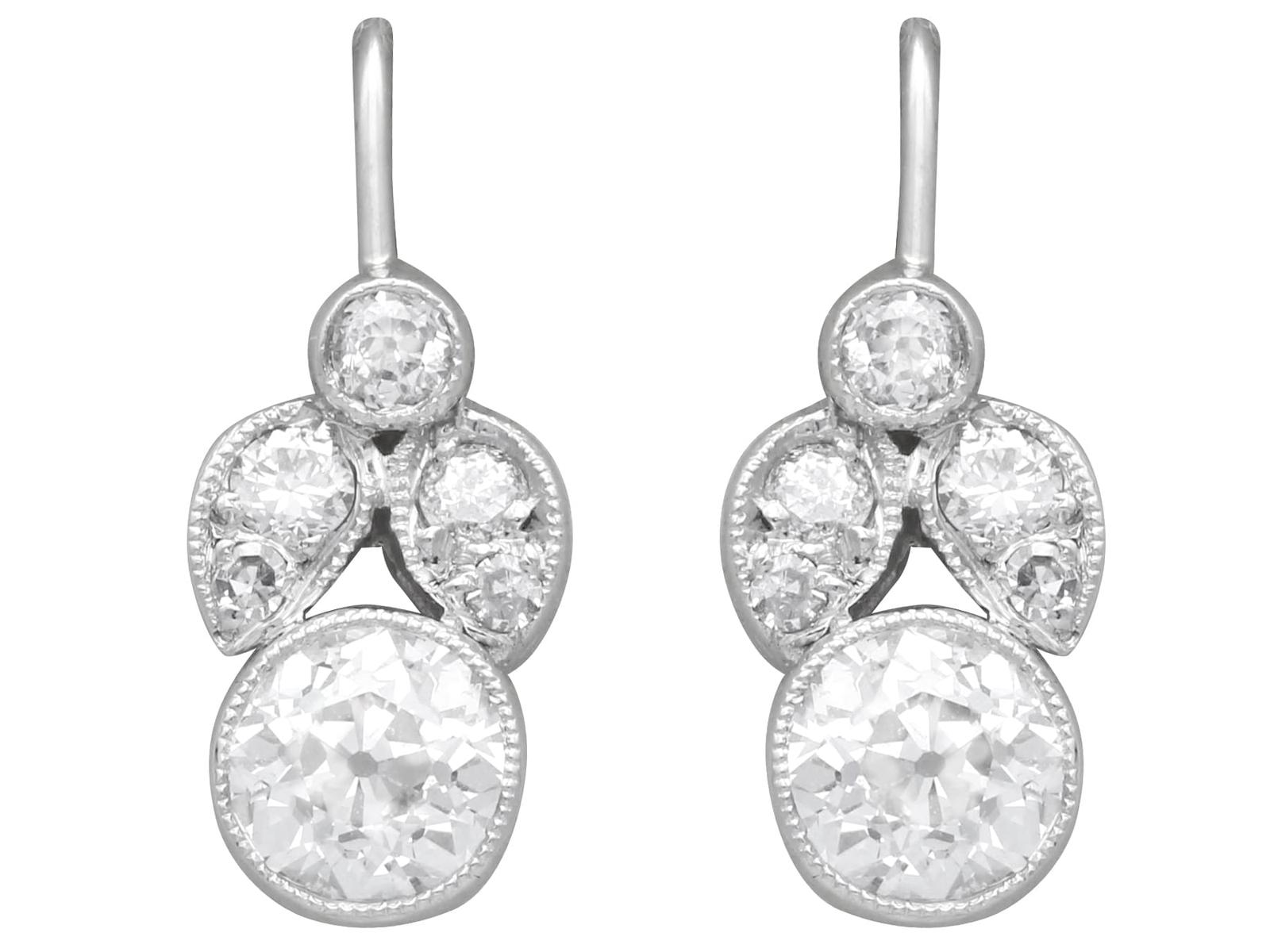 Antique 1.78ct Diamond & Platinum Drop Earrings c.1910 (1 of 12) Antique 1.78ct Diamond & Platinum Drop Earrings c.1910 (1 of 12)