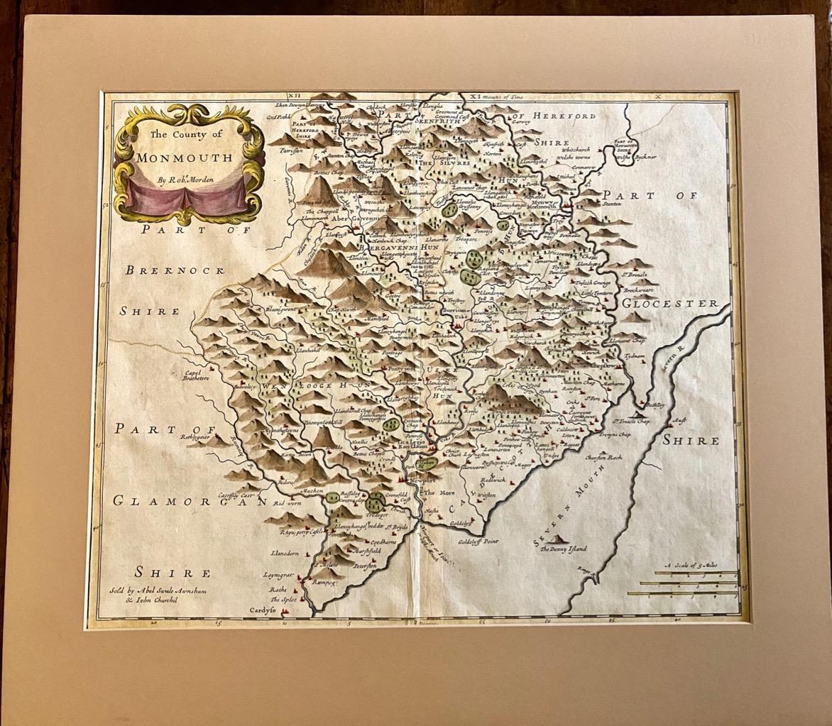 1695 Large Hand Coloured Map of Monmouthshire South Wales by Robert Morden (1 of 3)