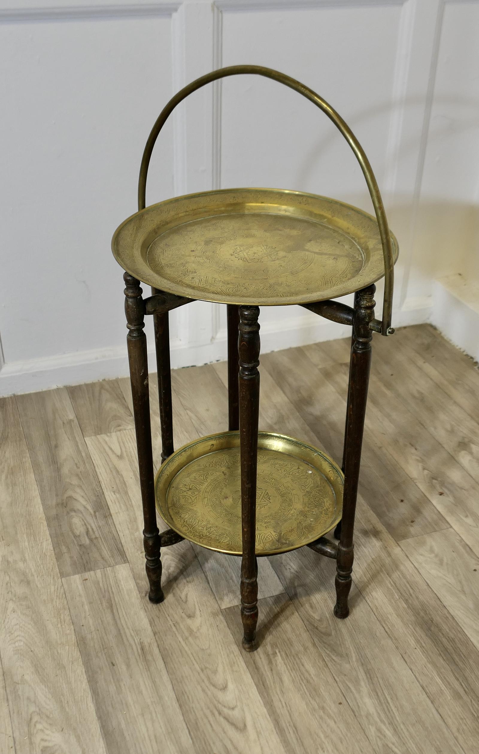 Large Collapsible Brass Cake Stand / Dumbwaiter (1 of 6)