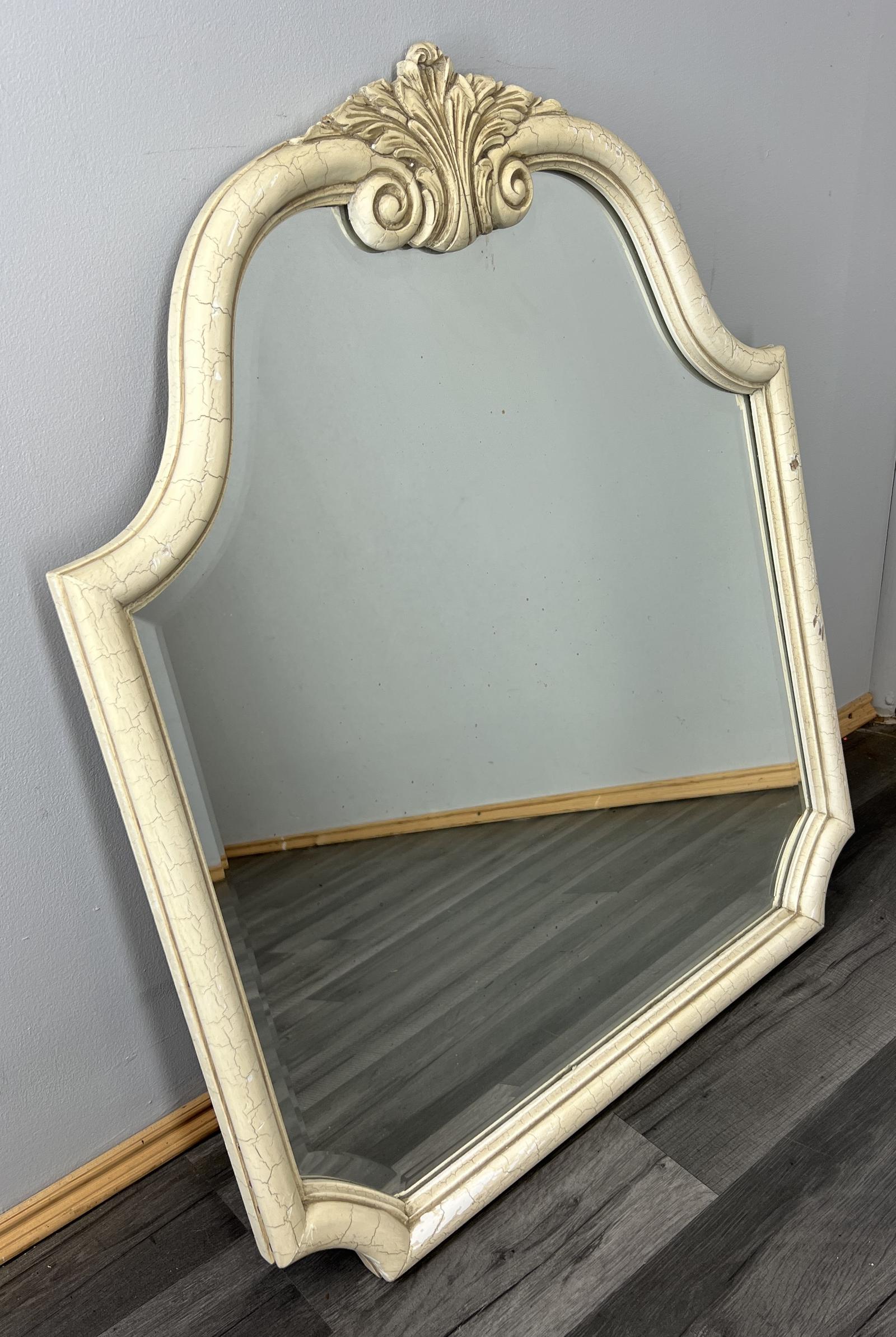 Vintage French Cream Wall Mirror Carved Ornate Shell Crest Frame (1 of 13)