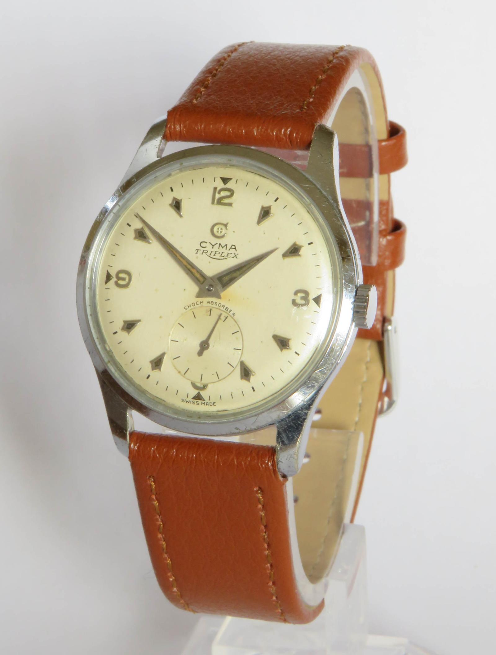 Watch : Gents 1950s Cyma Triplex Wrist Watch (1 of 5)