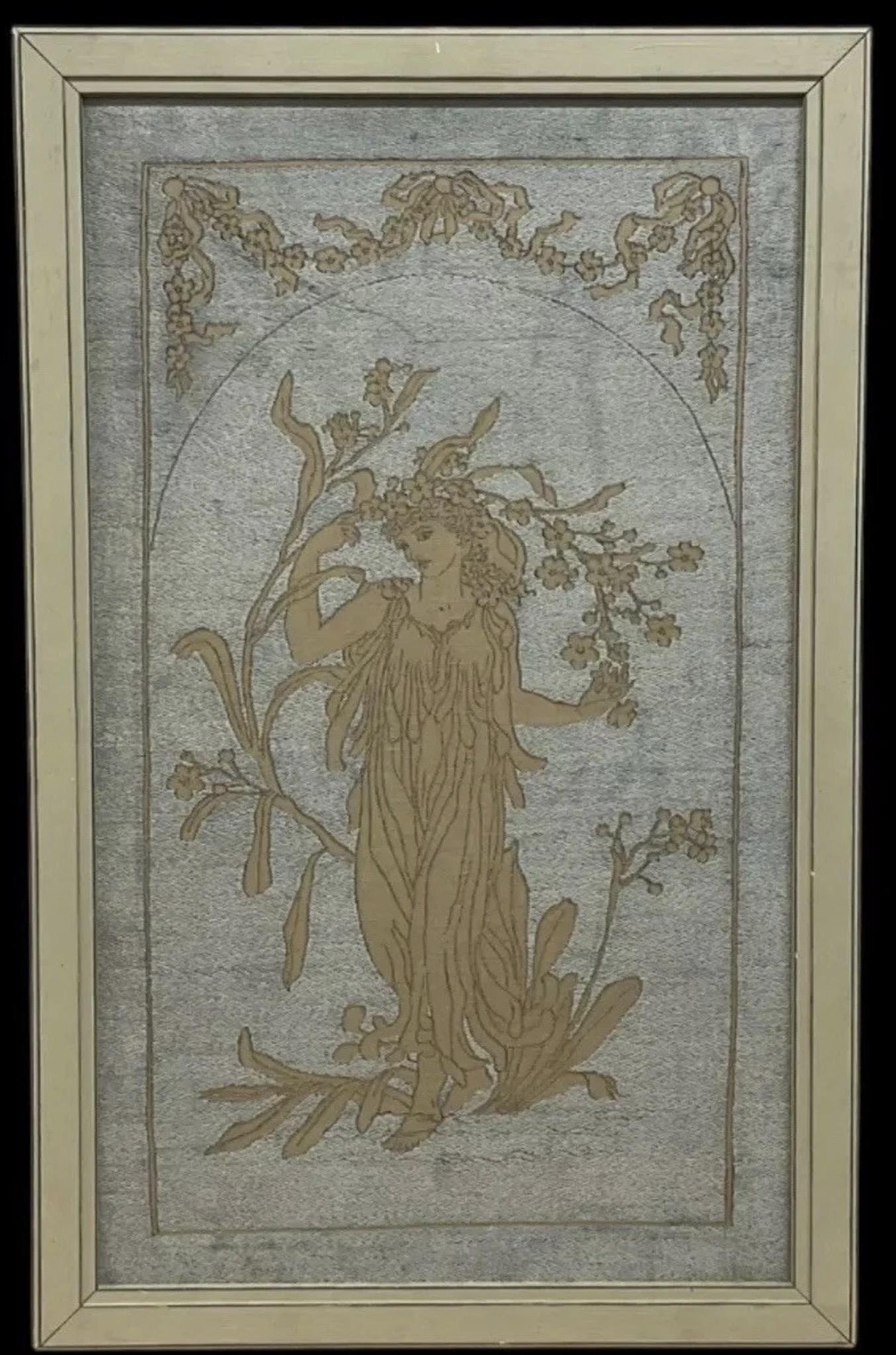 Arts & Crafts Crewelwork Panel of Maiden in The Manner of Walter Crane c.1900 (1 of 6) Arts & Crafts Crewelwork Panel of Maiden in The Manner of Walter Crane c.1900 (1 of 6)