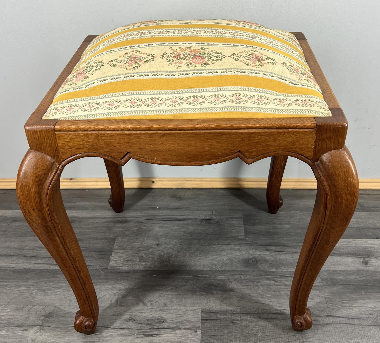 Footstool Vintage French Oak Table Stool Upholstered Seat (1 of 9)