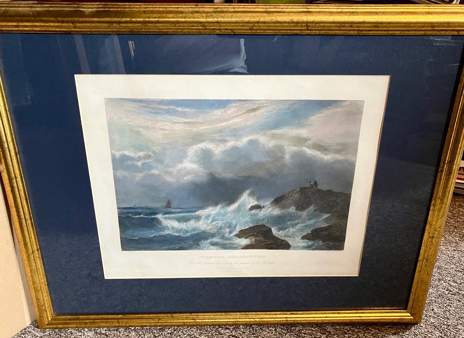 1869 Scarce Large Engraving of Indian Rock Narragansett Bay by R Hinshelwood (1 of 3)