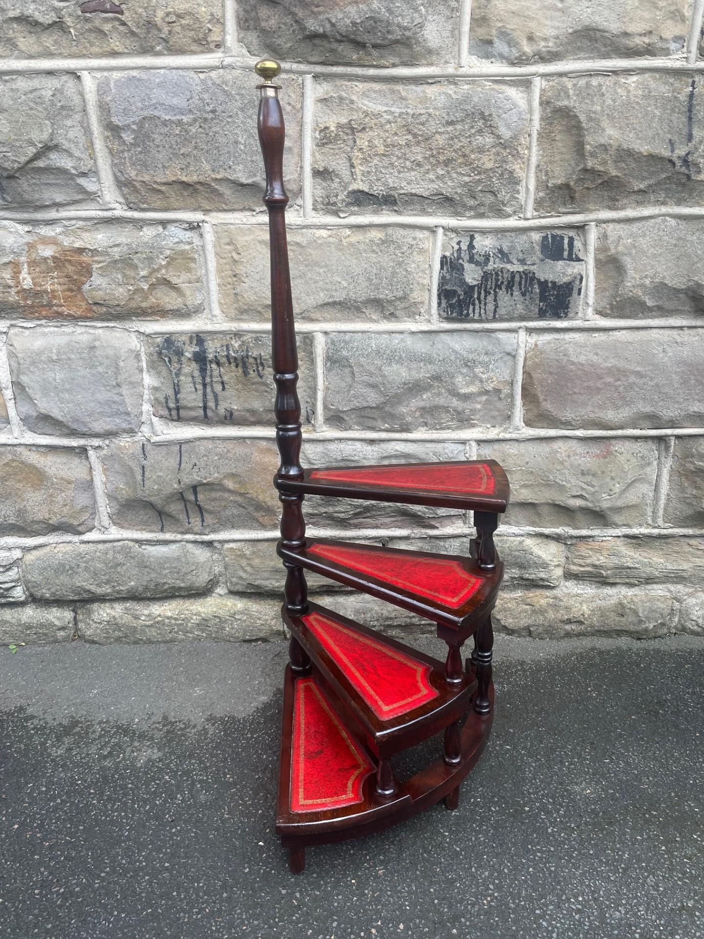 Vintage Mahogany & Leather Spiral Library Steps (1 of 9)