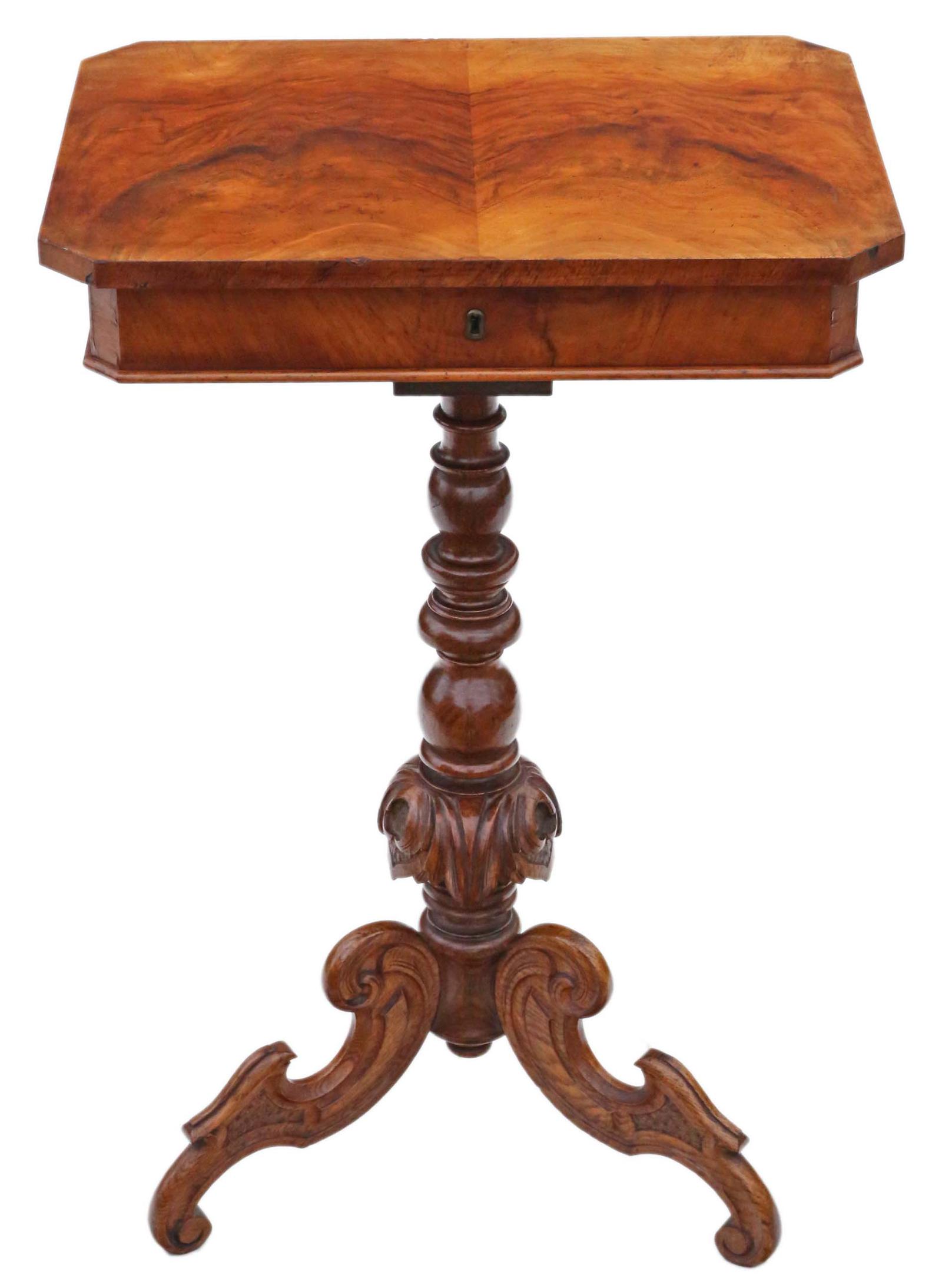 Victorian Burr Walnut Work Side Sewing Table Box c.1860 (1 of 8)