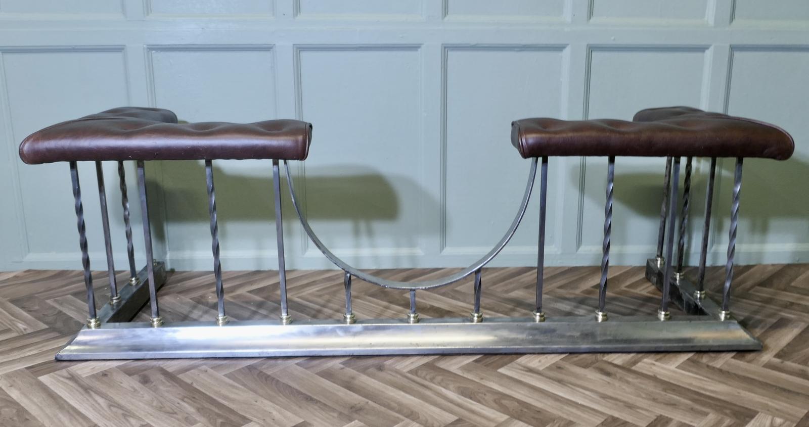 Large Polished Steel and Brass Upholstered Club Fender (1 of 2) Large Polished Steel and Brass Upholstered Club Fender (1 of 2)