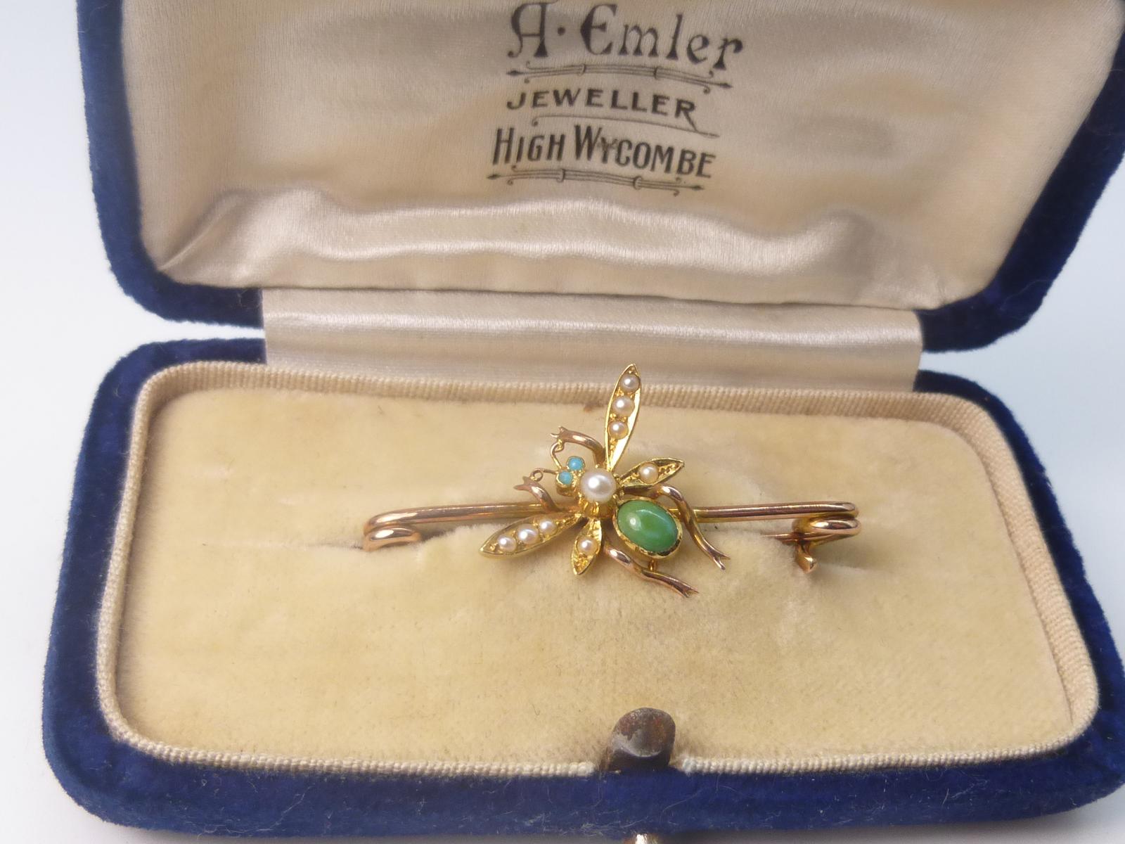 Antique Turquoise & Seed Pearl Insect Brooch (1 of 5)
