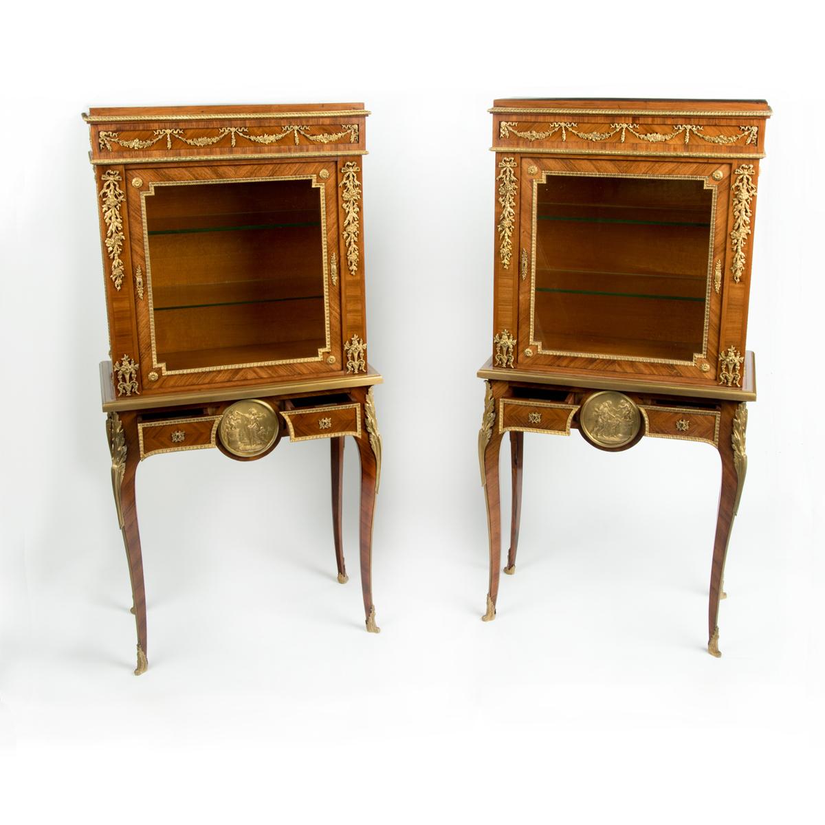 Pair of Small Napoleon III Kingwood Display Cabinets on Stands (1 of 17)