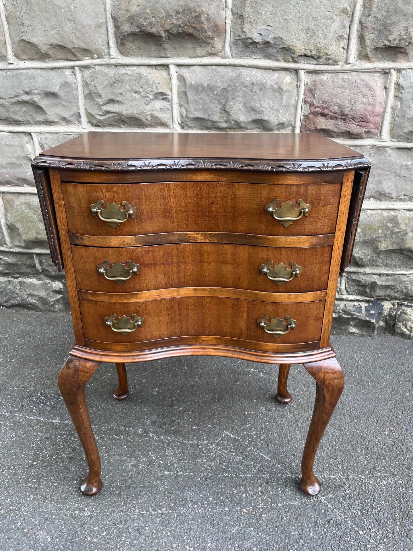 Antique Walnut Drop Flap 3 Drawer Bedside Chest (1 of 8)