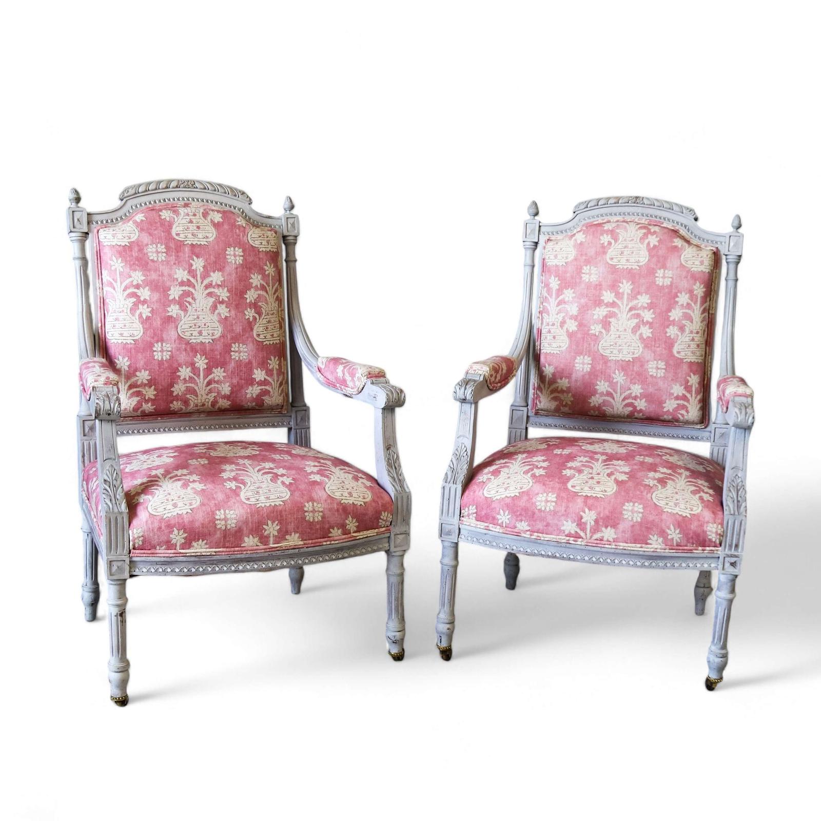 Pair Of 19th C French Painted Frame Louis XVI style Fauteuils Chairs (1 of 7) Pair Of 19th C French Painted Frame Louis XVI style Fauteuils Chairs (1 of 7)