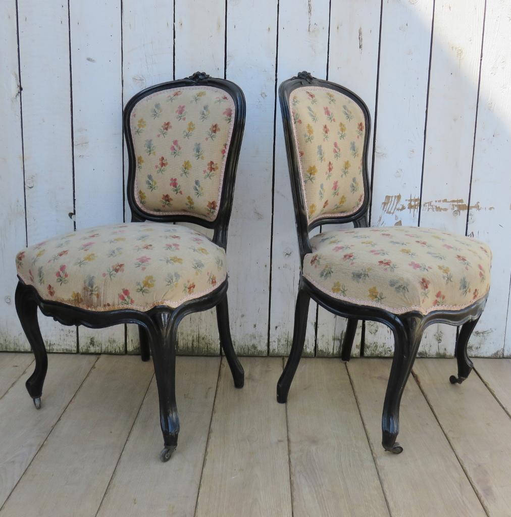 Pair of Antique French Ebonised Salon Side Chairs (1 of 10)