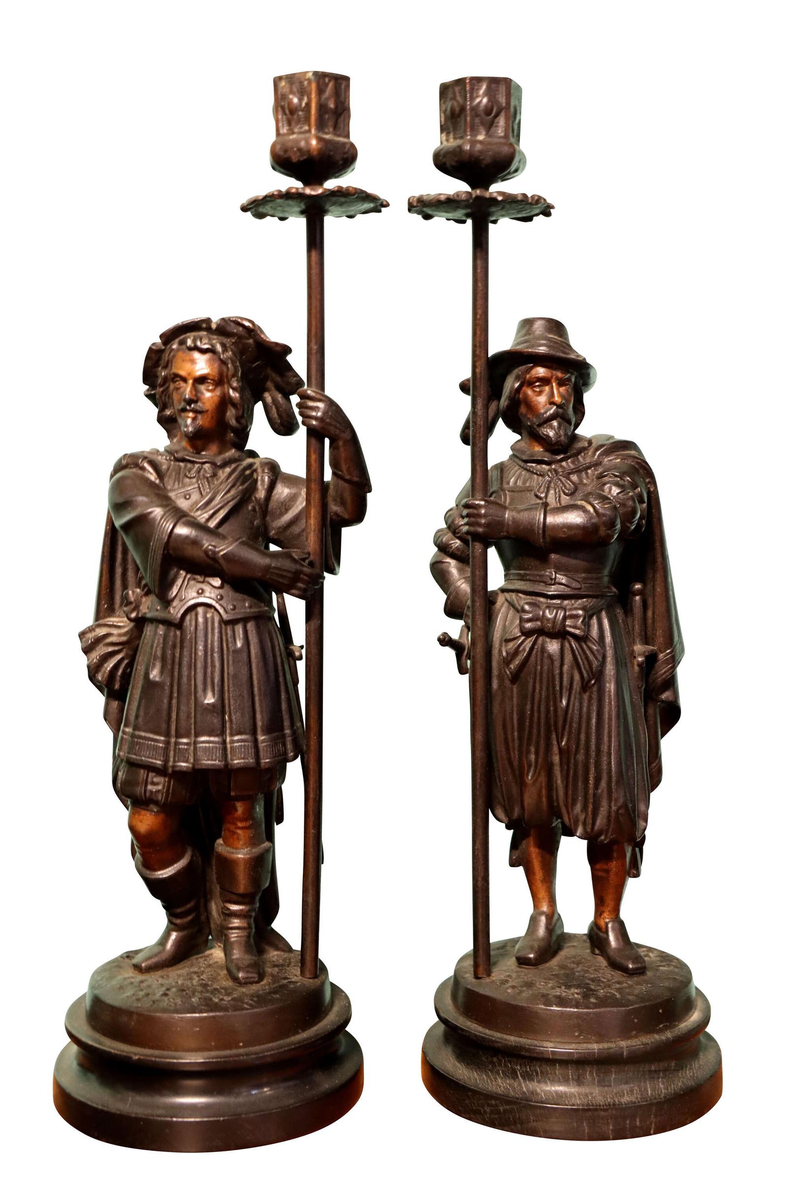 Pair of Victorian Bronze Candlesticks Modelled as Carolean Cavalier Figures, c.1850–1870 (1 of 7) Pair of Victorian Bronze Candlesticks Modelled as Carolean Cavalier Figures, c.1850–1870 (1 of 7)
