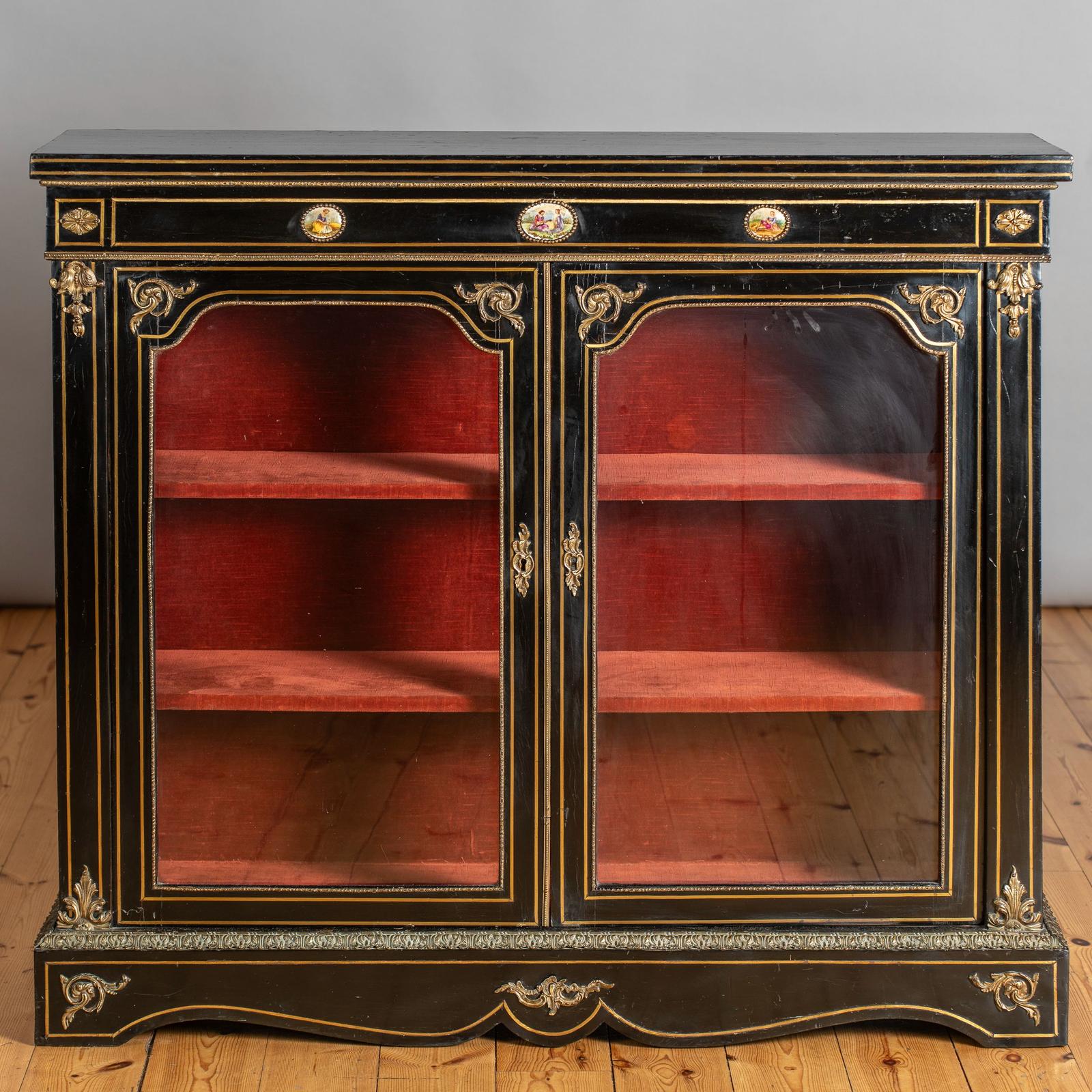Victorian English Ebonised & Gilt Glazed Display Cabinet with Ormolu Mounts (1 of 11)