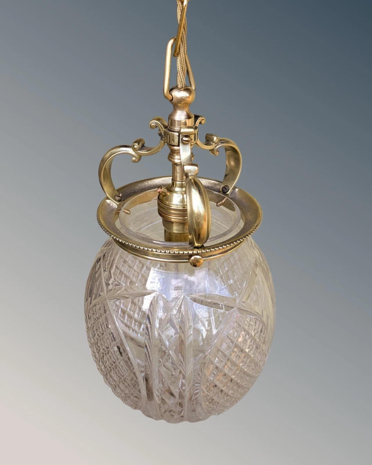 Good Quality Solid Brass and Cut Glass Pendant Light (1 of 4)