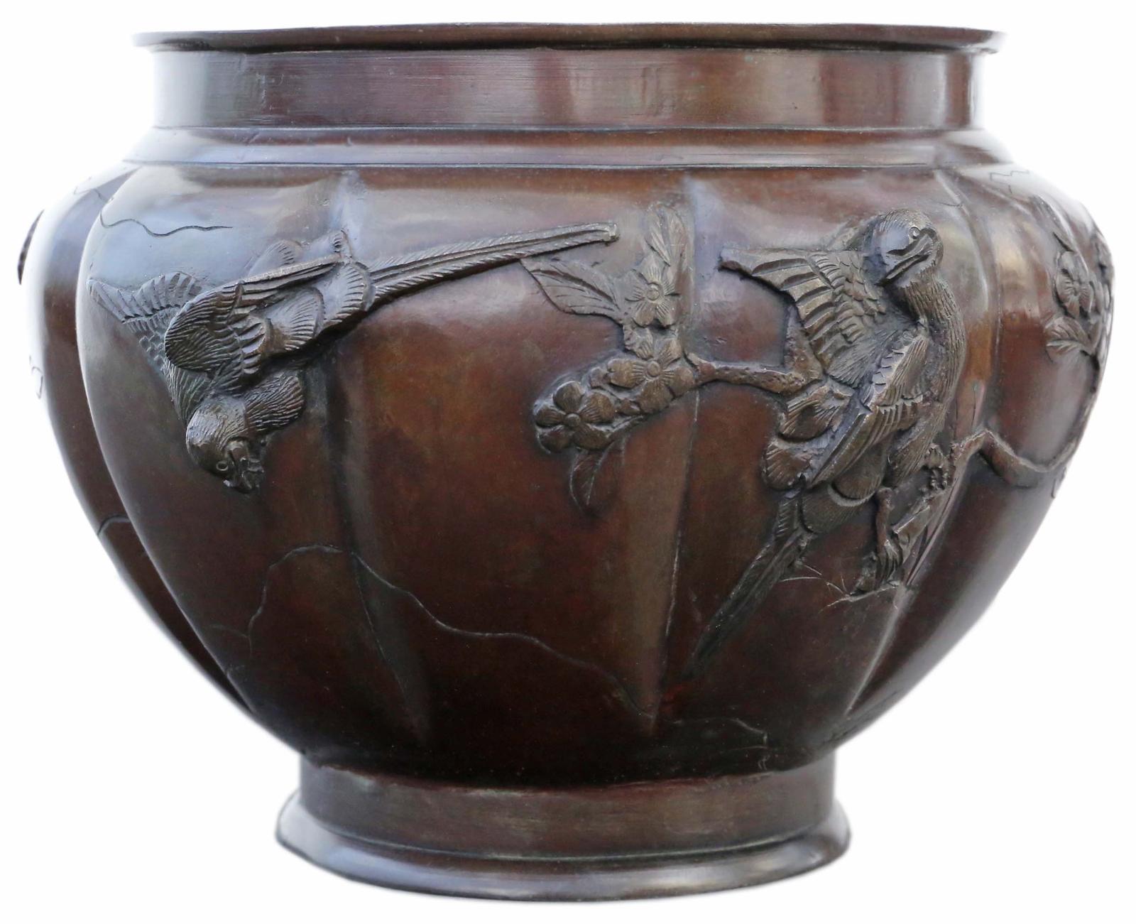 Antique Large Fine Quality Oriental Japanese 19th Century Bronze Jardinière Bowl Censor Planter Meiji Period (1 of 6)