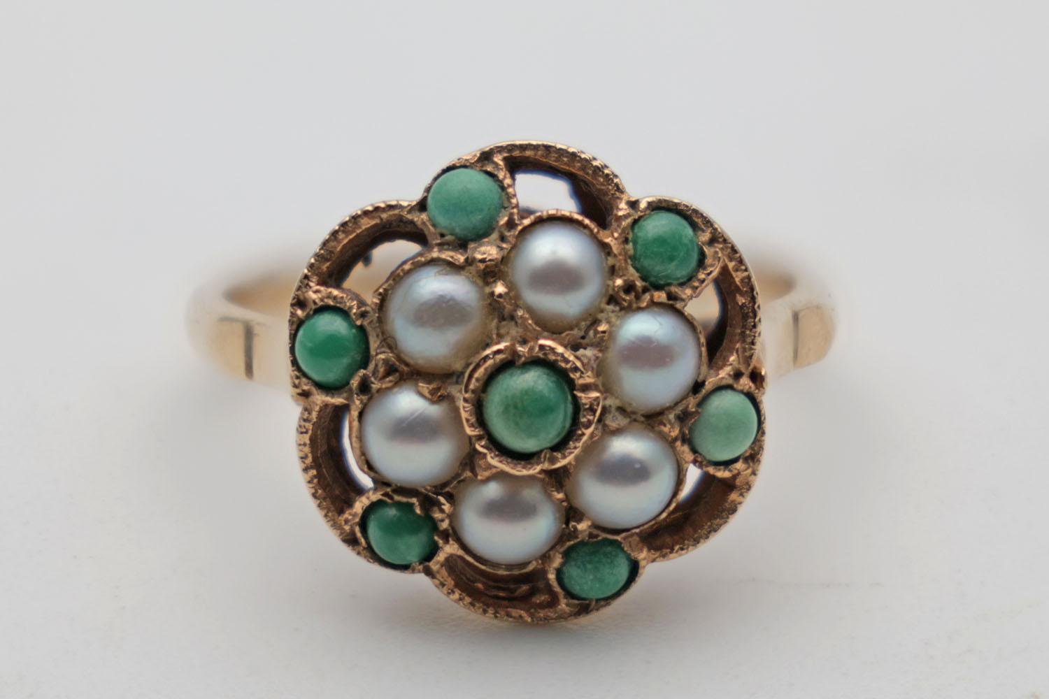 Early 20th Century Gold Ring Set with Pearls & Turquoise (1 of 3) Early 20th Century Gold Ring Set with Pearls & Turquoise (1 of 3)